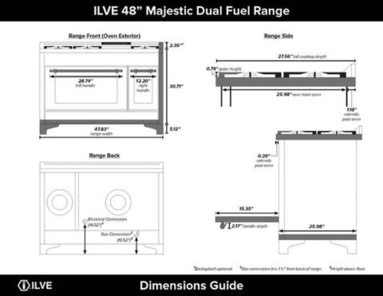 ILVE 48 Inch Majestic II Freestanding Double Oven Range UM12FDNS3