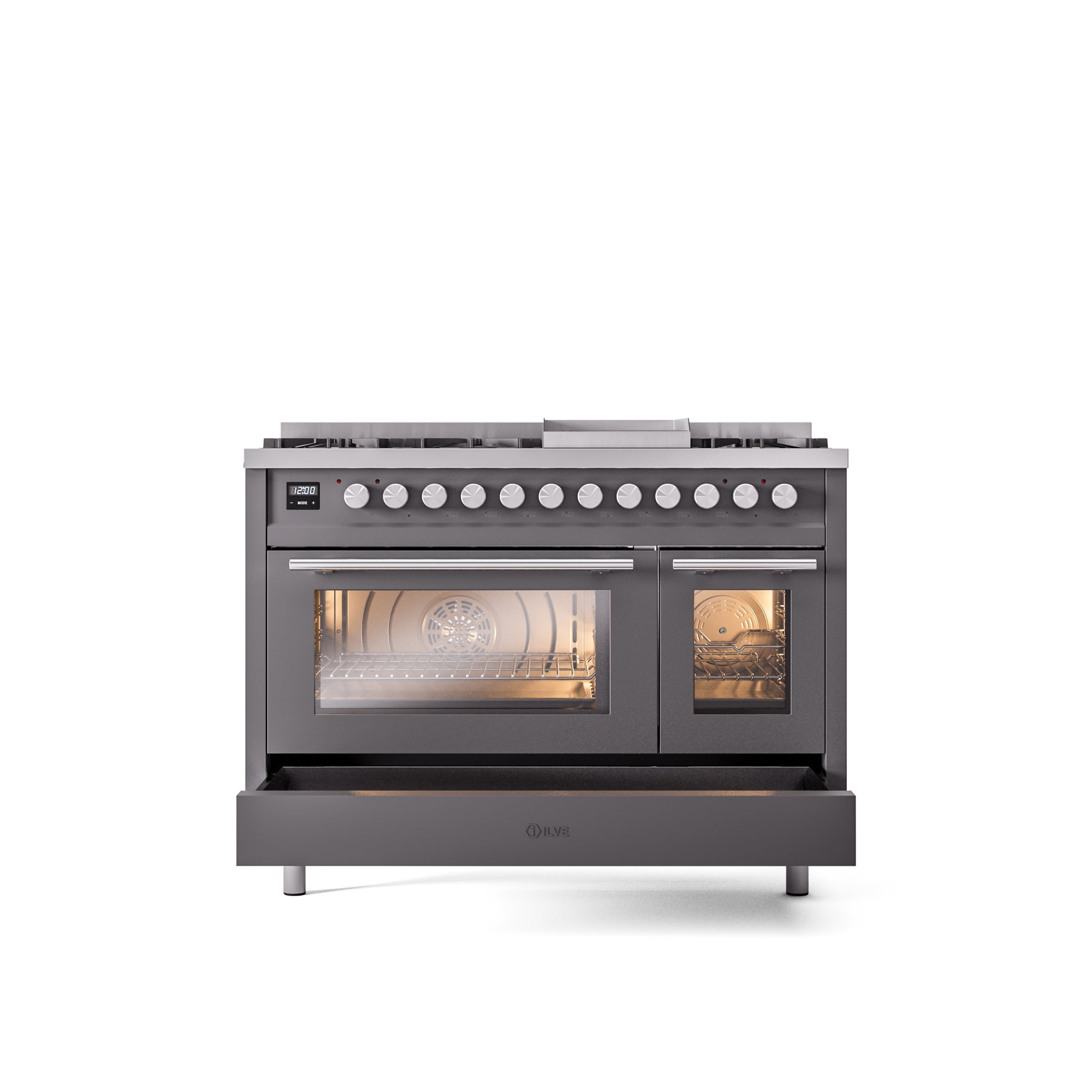 ILVE 48Inch Professional Plus II Freestanding Dual Fuel Range with 8 Sealed Burner UP48FWMP