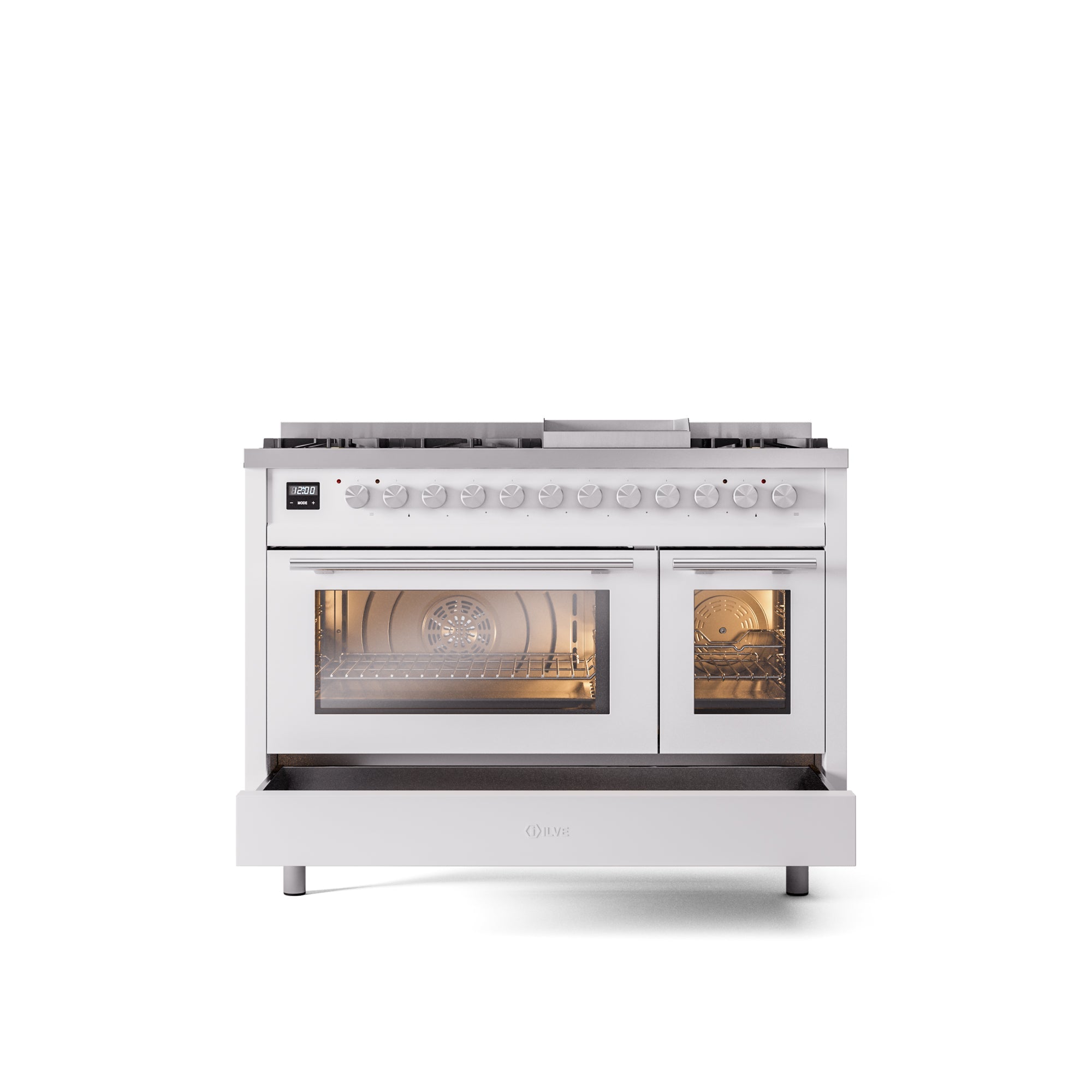 ILVE 48Inch Professional Plus II Freestanding Dual Fuel Range with 8 Sealed Burner UP48FWMP
