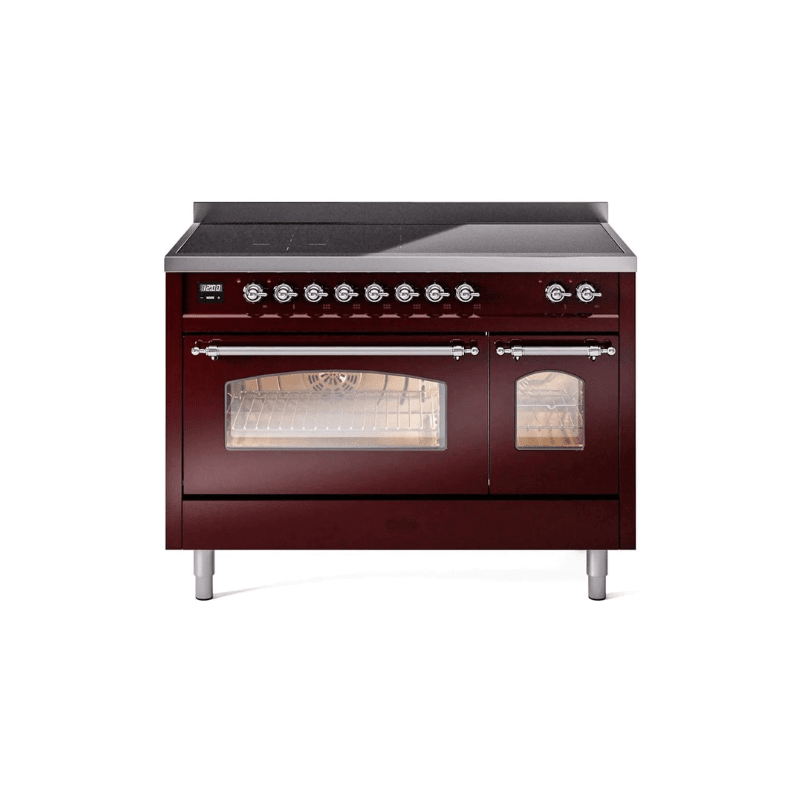 ILVE 48" Nostalgie II Series Freestanding Electric Double Oven Range with 8 Elements, Triple Glass Cool Door, Convection Oven, TFT Oven Control Display and Child Lock UPI486NMP