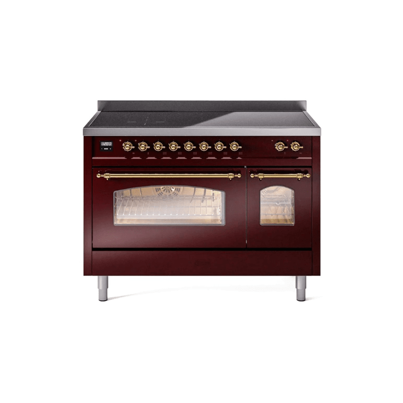 ILVE 48" Nostalgie II Series Freestanding Electric Double Oven Range with 8 Elements, Triple Glass Cool Door, Convection Oven, TFT Oven Control Display and Child Lock UPI486NMP
