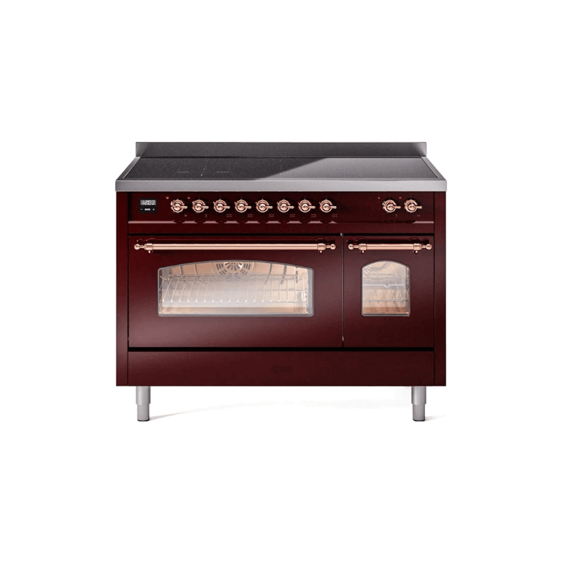 ILVE 48" Nostalgie II Series Freestanding Electric Double Oven Range with 8 Elements, Triple Glass Cool Door, Convection Oven, TFT Oven Control Display and Child Lock UPI486NMP