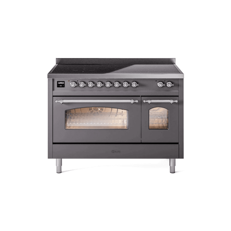 ILVE 48" Nostalgie II Series Freestanding Electric Double Oven Range with 8 Elements, Triple Glass Cool Door, Convection Oven, TFT Oven Control Display and Child Lock UPI486NMP