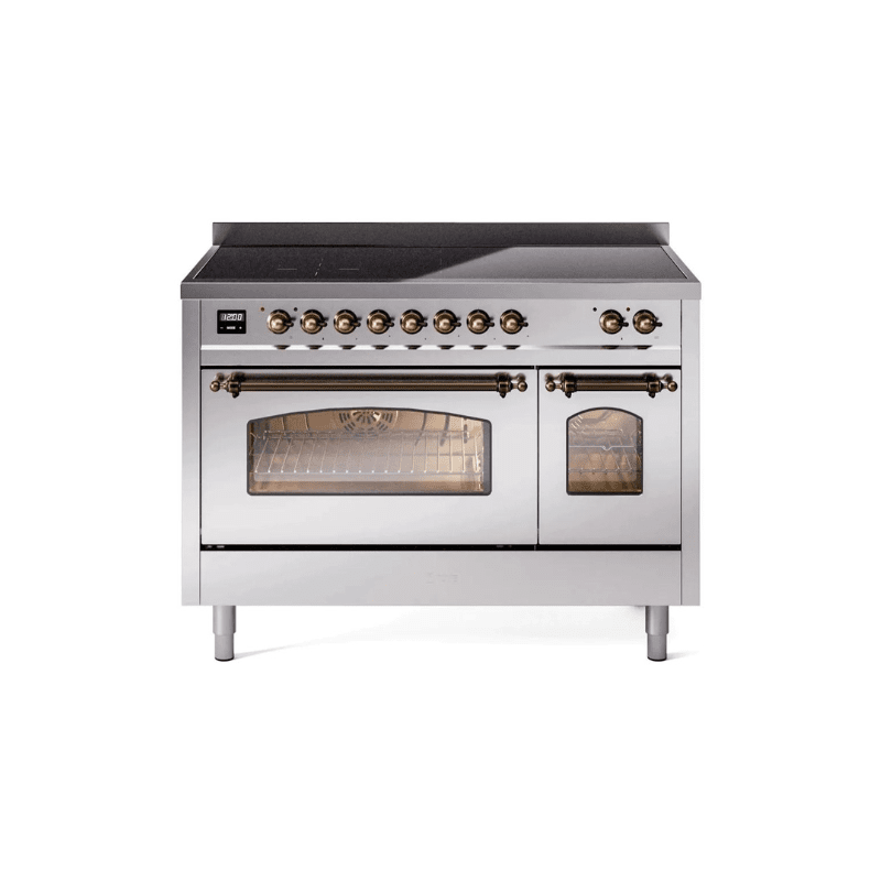ILVE 48" Nostalgie II Series Freestanding Electric Double Oven Range with 8 Elements, Triple Glass Cool Door, Convection Oven, TFT Oven Control Display and Child Lock UPI486NMP