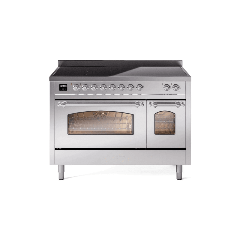 ILVE 48" Nostalgie II Series Freestanding Electric Double Oven Range with 8 Elements, Triple Glass Cool Door, Convection Oven, TFT Oven Control Display and Child Lock UPI486NMP