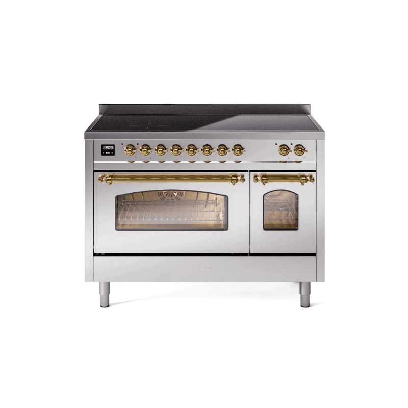 ILVE 48" Nostalgie II Series Freestanding Electric Double Oven Range with 8 Elements, Triple Glass Cool Door, Convection Oven, TFT Oven Control Display and Child Lock UPI486NMP