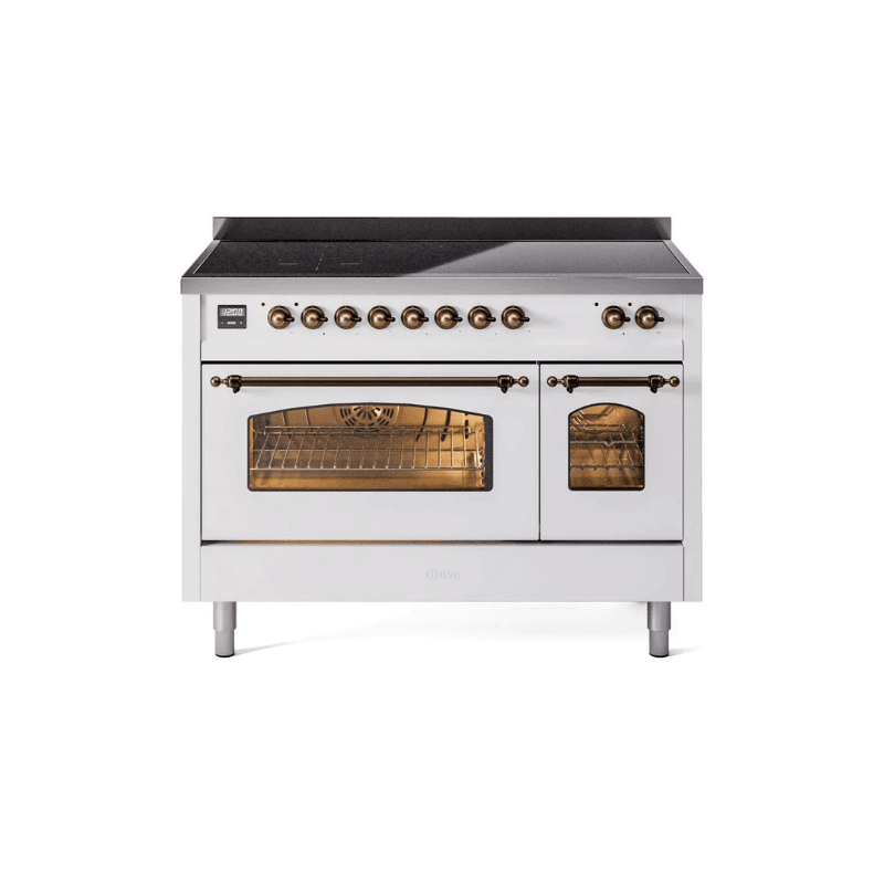 ILVE 48" Nostalgie II Series Freestanding Electric Double Oven Range with 8 Elements, Triple Glass Cool Door, Convection Oven, TFT Oven Control Display and Child Lock UPI486NMP