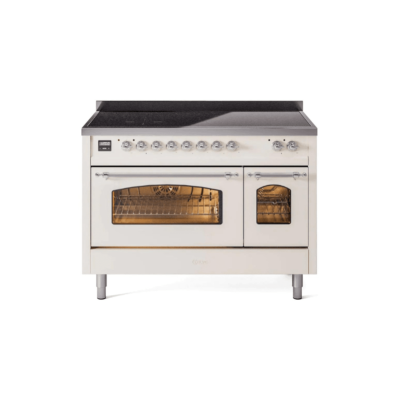 ILVE 48" Nostalgie II Series Freestanding Electric Double Oven Range with 8 Elements, Triple Glass Cool Door, Convection Oven, TFT Oven Control Display and Child Lock UPI486NMP