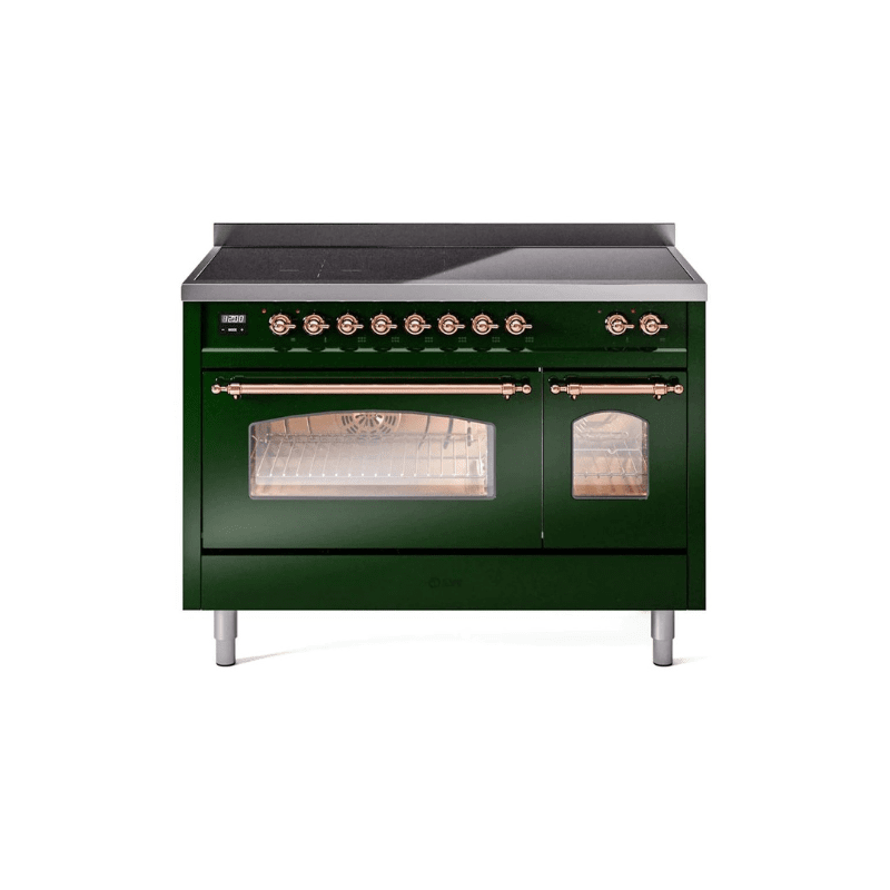ILVE 48" Nostalgie II Series Freestanding Electric Double Oven Range with 8 Elements, Triple Glass Cool Door, Convection Oven, TFT Oven Control Display and Child Lock UPI486NMP