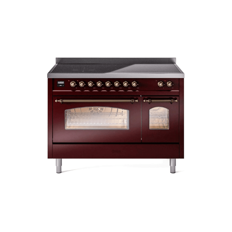 ILVE 48" Nostalgie II Series Freestanding Electric Double Oven Range with 8 Elements, Triple Glass Cool Door, Convection Oven, TFT Oven Control Display and Child Lock UPI486NMP