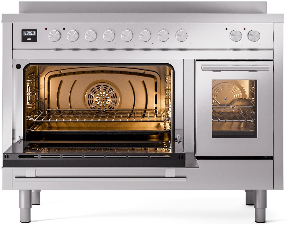 ILVE 48" Professional Plus II Series Freestanding Electric Double Oven Range with 8 Elements, Triple Glass Cool Door, Convection Oven, TFT Oven Control Display and Child Lock UPI486WMP