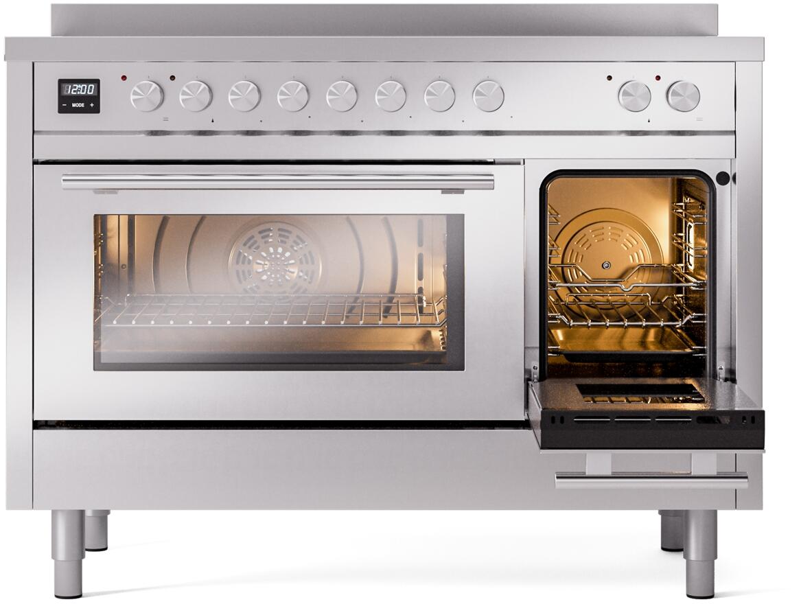 ILVE 48" Professional Plus II Series Freestanding Electric Double Oven Range with 8 Elements, Triple Glass Cool Door, Convection Oven, TFT Oven Control Display and Child Lock UPI486WMP