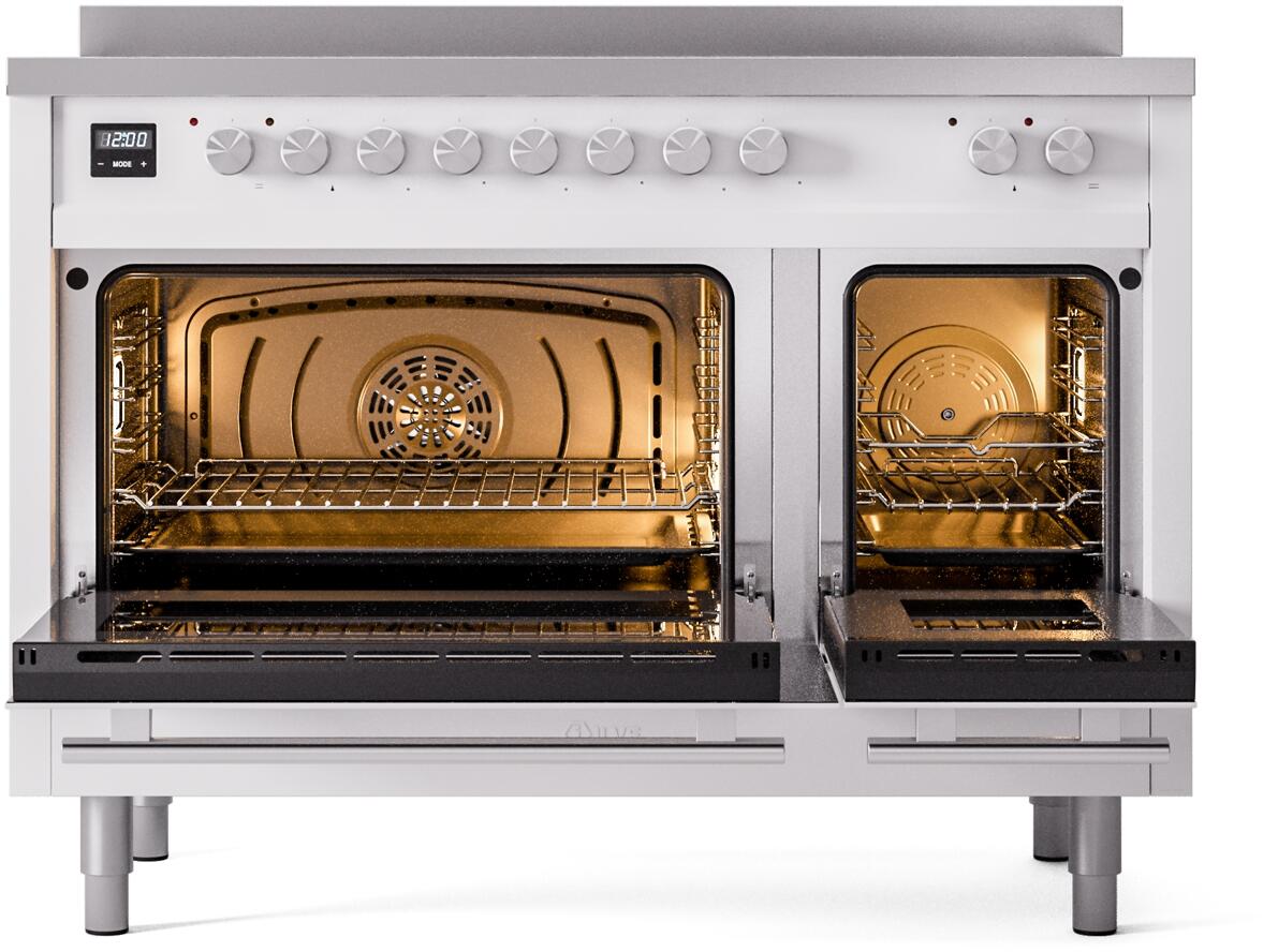 ILVE 48" Professional Plus II Series Freestanding Electric Double Oven Range with 8 Elements, Triple Glass Cool Door, Convection Oven, TFT Oven Control Display and Child Lock UPI486WMP
