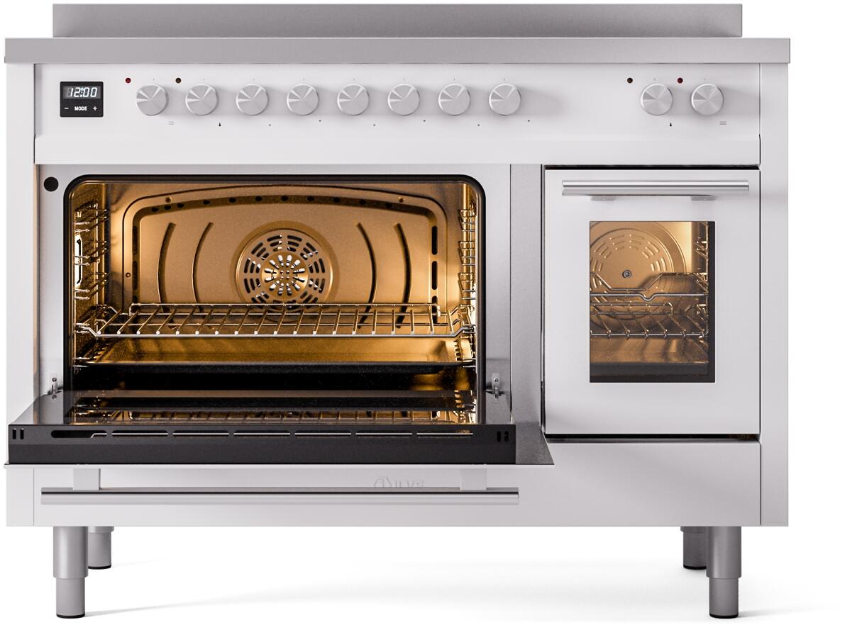 ILVE 48" Professional Plus II Series Freestanding Electric Double Oven Range with 8 Elements, Triple Glass Cool Door, Convection Oven, TFT Oven Control Display and Child Lock UPI486WMP
