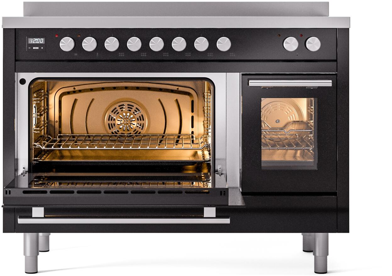 ILVE 48" Professional Plus II Series Freestanding Electric Double Oven Range with 8 Elements, Triple Glass Cool Door, Convection Oven, TFT Oven Control Display and Child Lock UPI486WMP