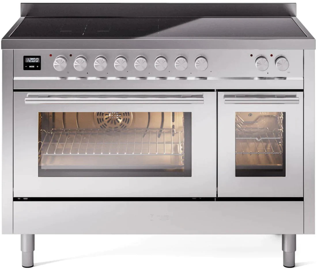 ILVE 48" Professional Plus II Series Freestanding Electric Double Oven Range with 8 Elements, Triple Glass Cool Door, Convection Oven, TFT Oven Control Display and Child Lock UPI486WMP