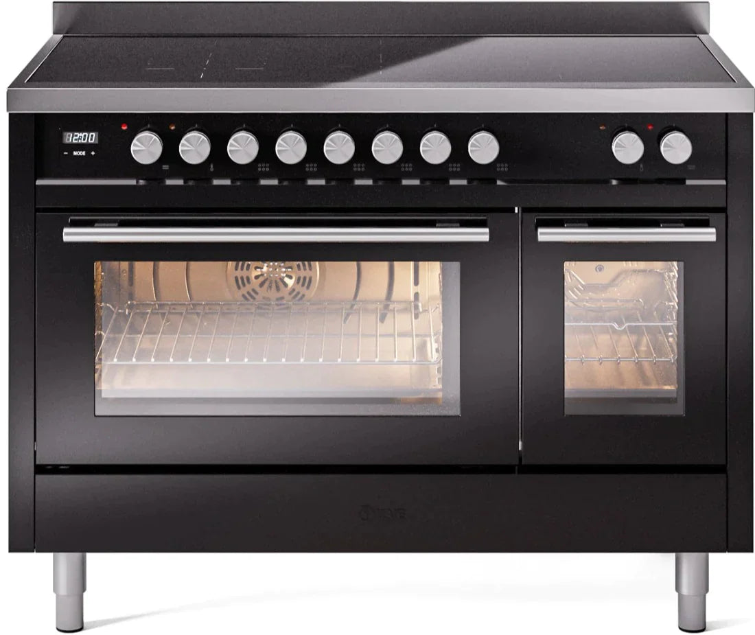 ILVE 48" Professional Plus II Series Freestanding Electric Double Oven Range with 8 Elements, Triple Glass Cool Door, Convection Oven, TFT Oven Control Display and Child Lock UPI486WMP