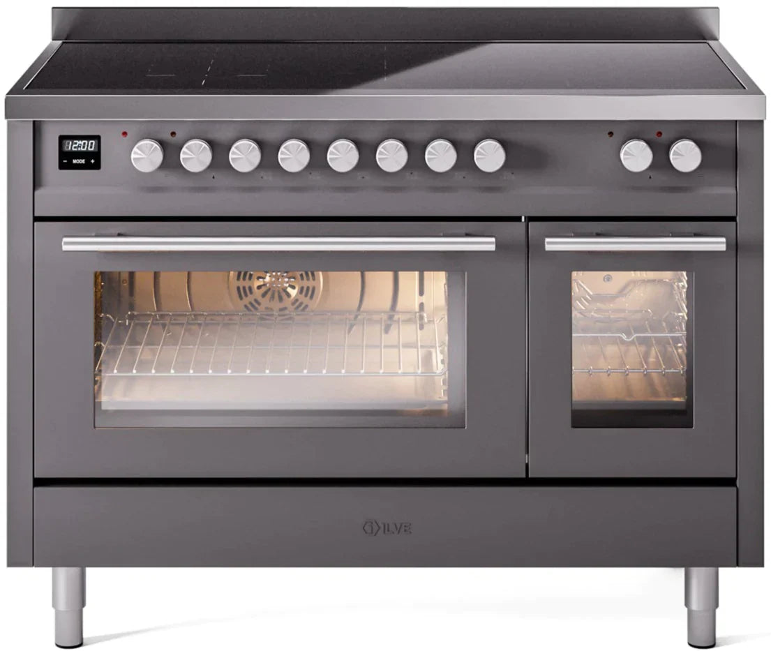 ILVE 48" Professional Plus II Series Freestanding Electric Double Oven Range with 8 Elements, Triple Glass Cool Door, Convection Oven, TFT Oven Control Display and Child Lock UPI486WMP
