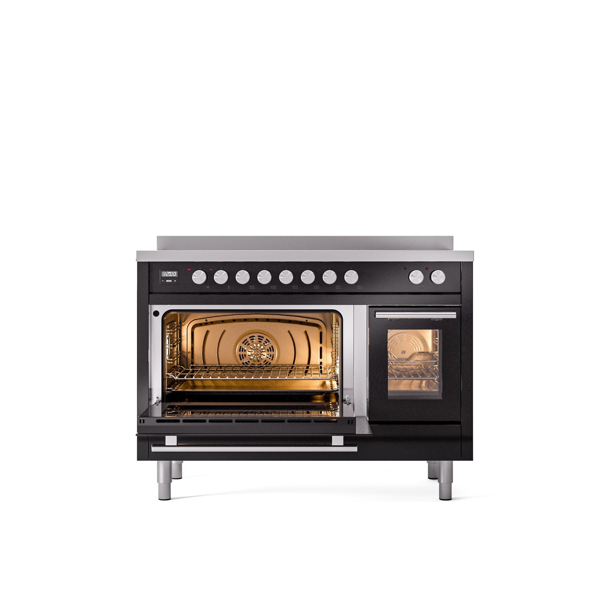 ILVE 48" Professional Plus II Series Freestanding Electric Double Oven Range with 8 Elements, Triple Glass Cool Door, Convection Oven, TFT Oven Control Display and Child Lock UPI486WMP
