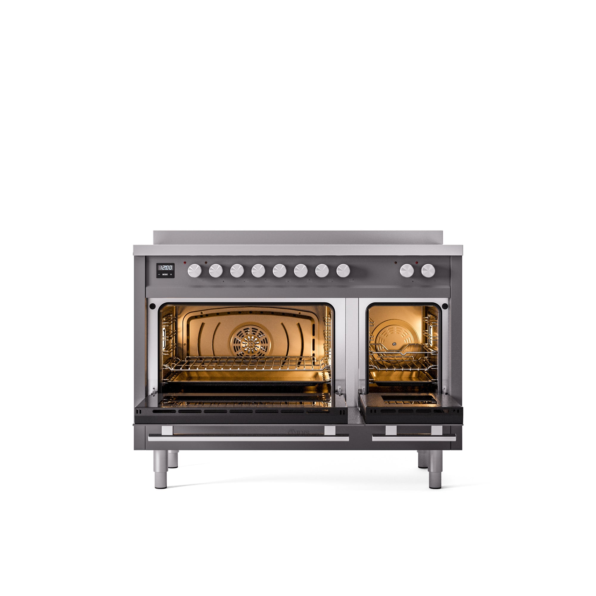 ILVE 48" Professional Plus II Series Freestanding Electric Double Oven Range with 8 Elements, Triple Glass Cool Door, Convection Oven, TFT Oven Control Display and Child Lock UPI486WMP