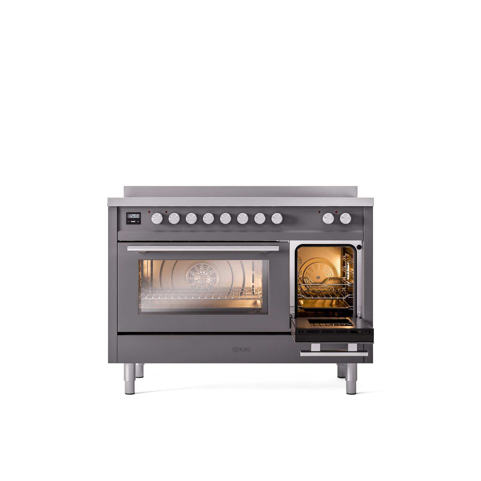 ILVE 48" Professional Plus II Series Freestanding Electric Double Oven Range with 8 Elements, Triple Glass Cool Door, Convection Oven, TFT Oven Control Display and Child Lock UPI486WMP