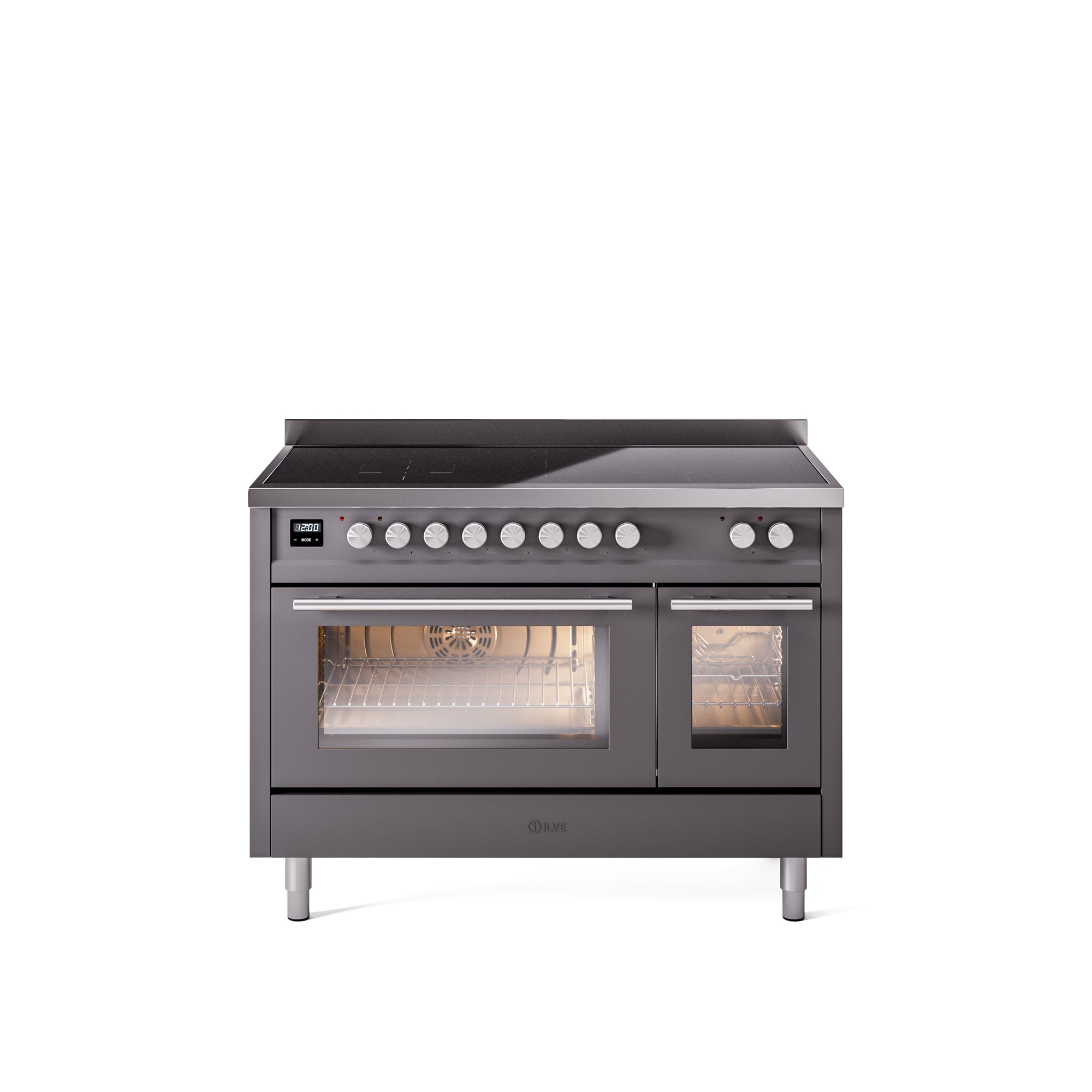 ILVE 48" Professional Plus II Series Freestanding Electric Double Oven Range with 8 Elements, Triple Glass Cool Door, Convection Oven, TFT Oven Control Display and Child Lock UPI486WMP
