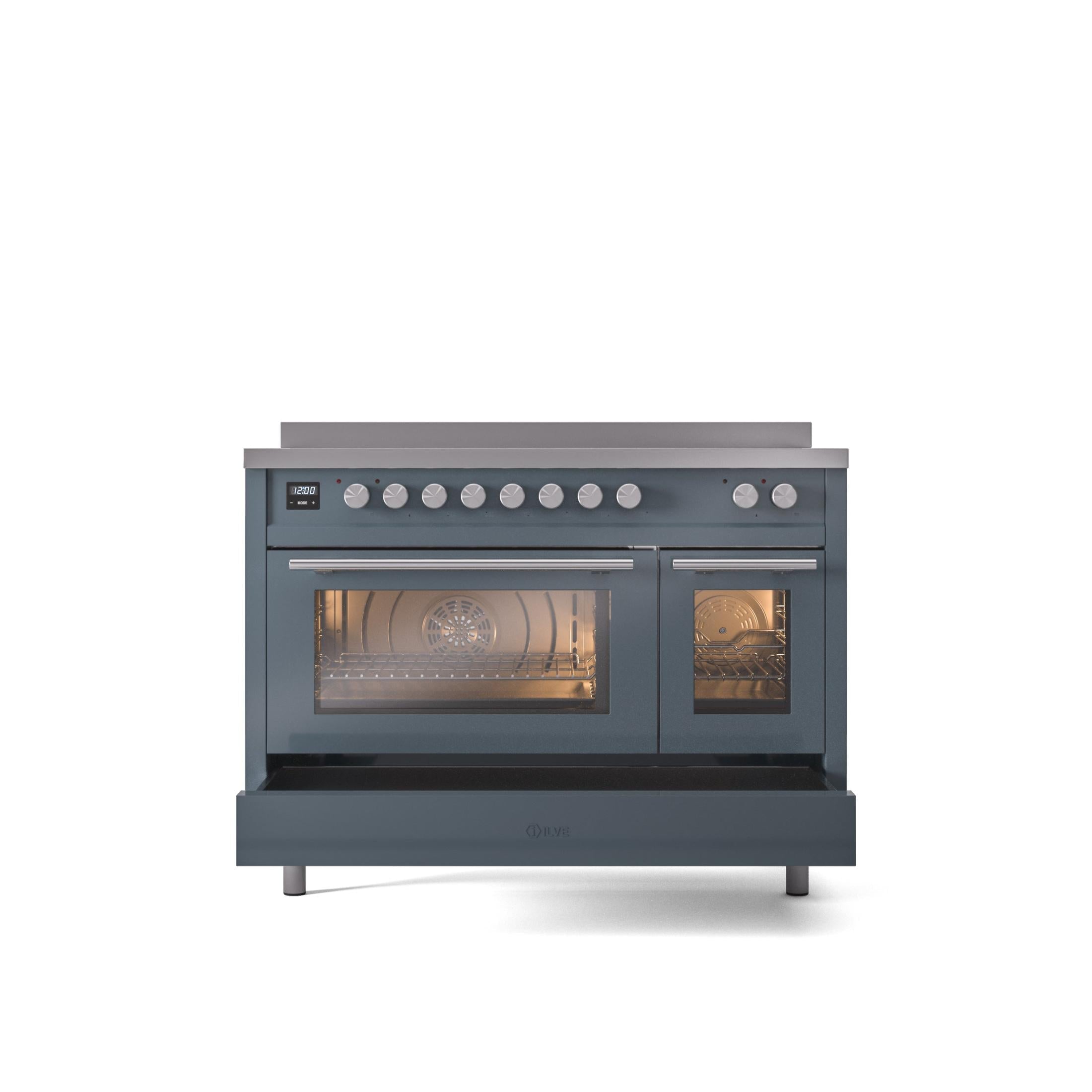 ILVE 48" Professional Plus II Series Freestanding Electric Double Oven Range with 8 Elements, Triple Glass Cool Door, Convection Oven, TFT Oven Control Display and Child Lock UPI486WMP
