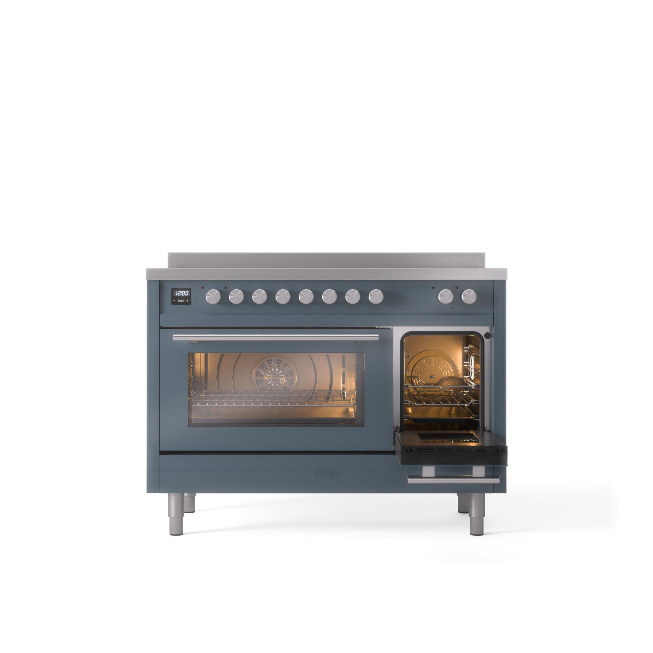 ILVE 48" Professional Plus II Series Freestanding Electric Double Oven Range with 8 Elements, Triple Glass Cool Door, Convection Oven, TFT Oven Control Display and Child Lock UPI486WMP