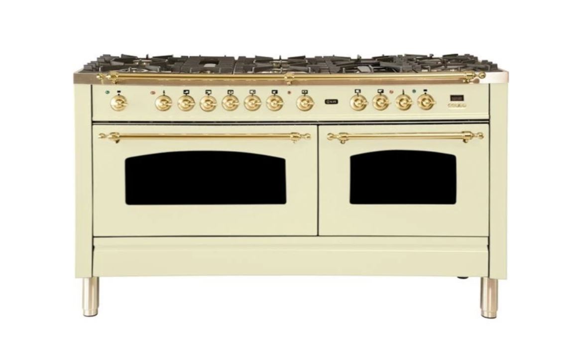 ILVE 60 Inch Nostalgie Series Freestanding Double Oven Dual Fuel Range with 8 Sealed Burners and Griddle (UPN150FDM)