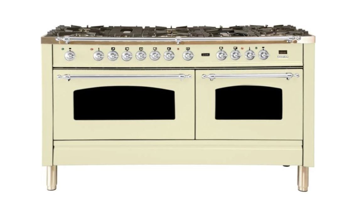 ILVE 60 Inch Nostalgie Series Freestanding Double Oven Dual Fuel Range with 8 Sealed Burners and Griddle (UPN150FDM)