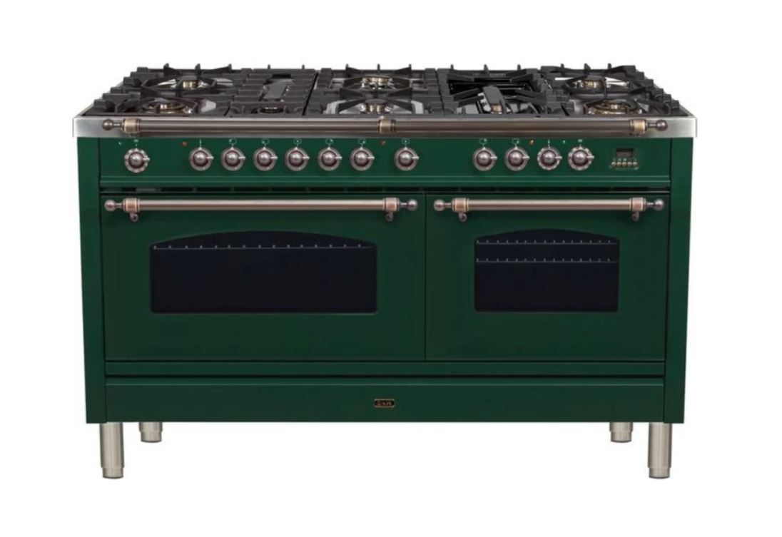 ILVE 60 Inch Nostalgie Series Freestanding Double Oven Dual Fuel Range with 8 Sealed Burners and Griddle (UPN150FDM)