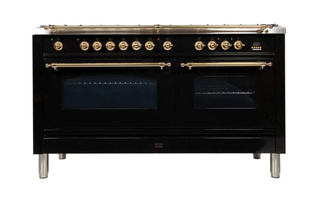 ILVE 60 Inch Nostalgie Series Freestanding Double Oven Dual Fuel Range with 8 Sealed Burners and Griddle (UPN150FDM)