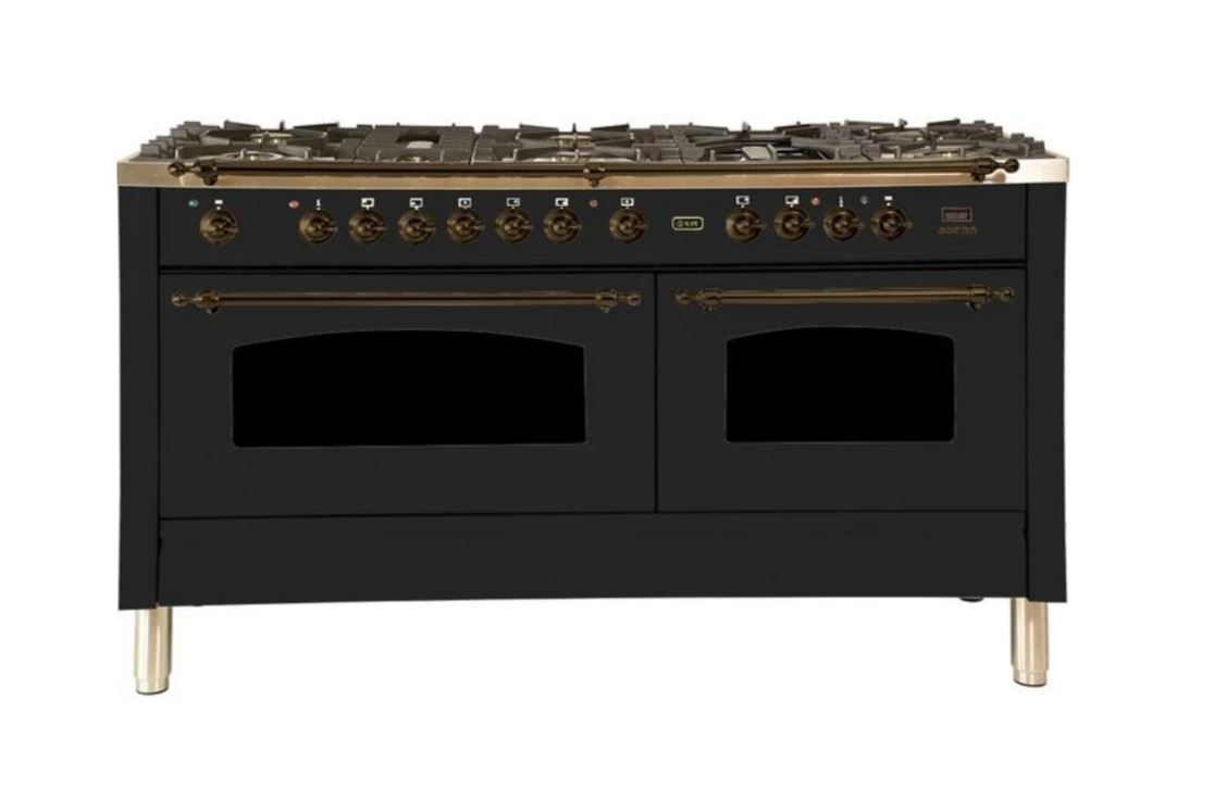 ILVE 60 Inch Nostalgie Series Freestanding Double Oven Dual Fuel Range with 8 Sealed Burners and Griddle (UPN150FDM)