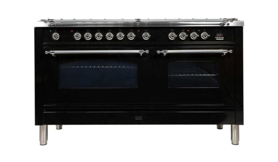 ILVE 60 Inch Nostalgie Series Freestanding Double Oven Dual Fuel Range with 8 Sealed Burners and Griddle (UPN150FDM)