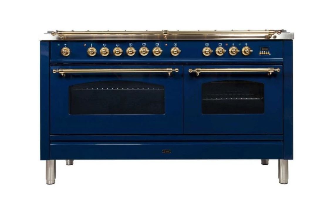 ILVE 60 Inch Nostalgie Series Freestanding Double Oven Dual Fuel Range with 8 Sealed Burners and Griddle (UPN150FDM)