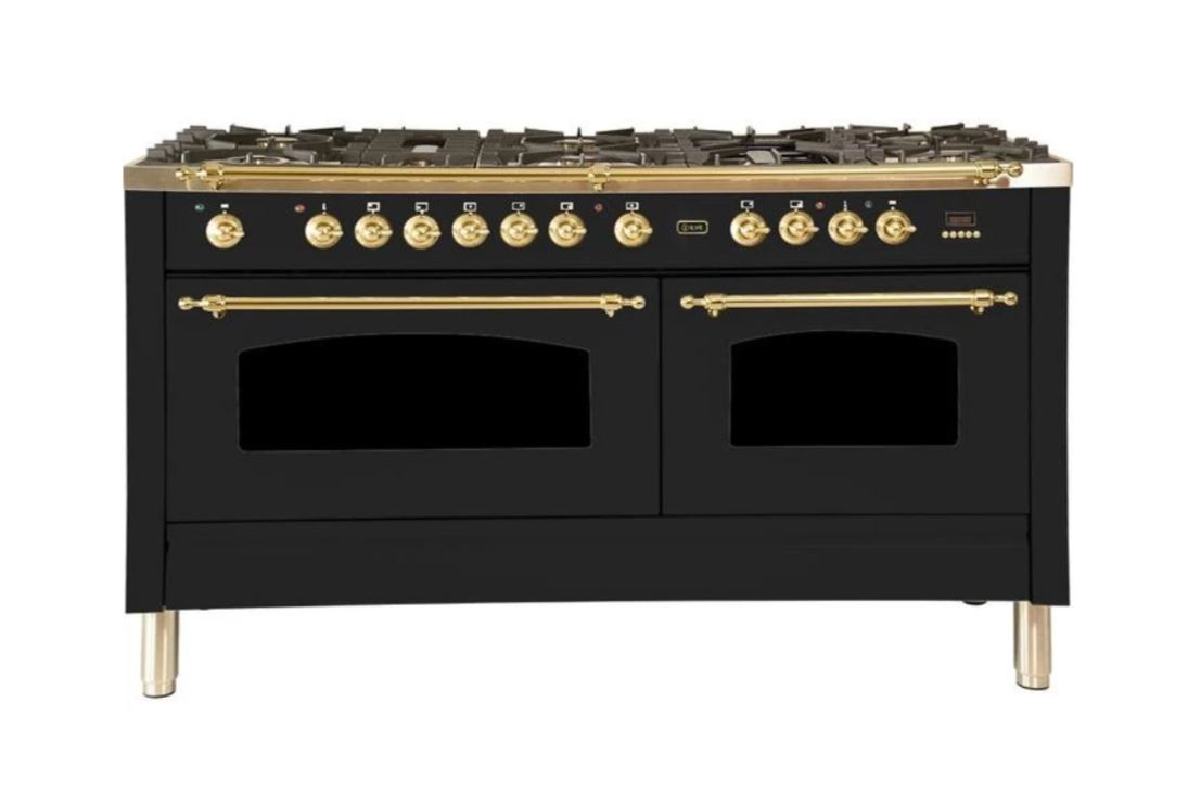 ILVE 60 Inch Nostalgie Series Freestanding Double Oven Dual Fuel Range with 8 Sealed Burners and Griddle (UPN150FDM)
