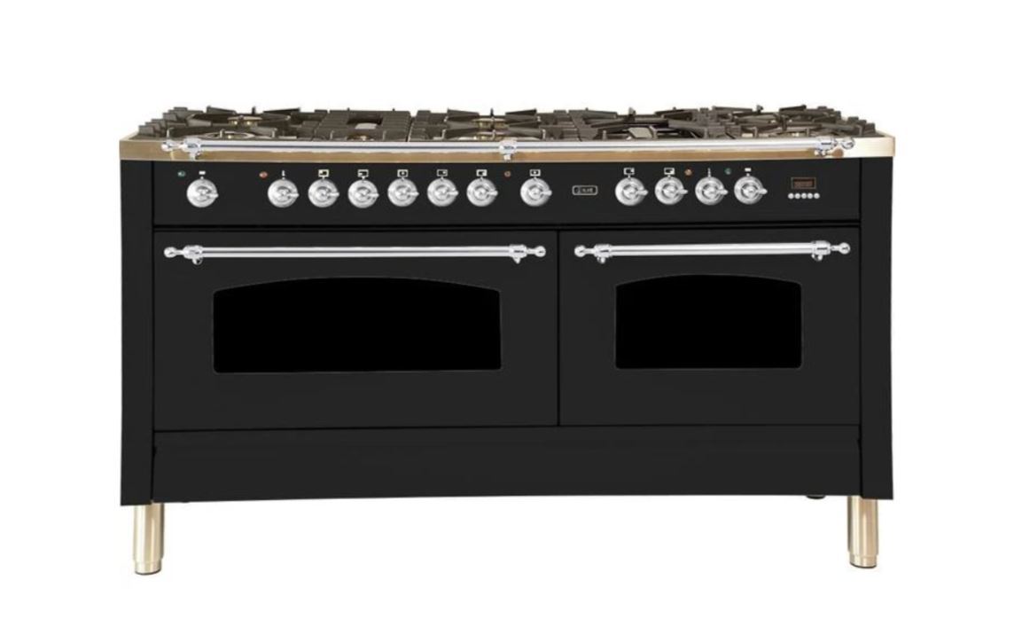 ILVE 60 Inch Nostalgie Series Freestanding Double Oven Dual Fuel Range with 8 Sealed Burners and Griddle (UPN150FDM)
