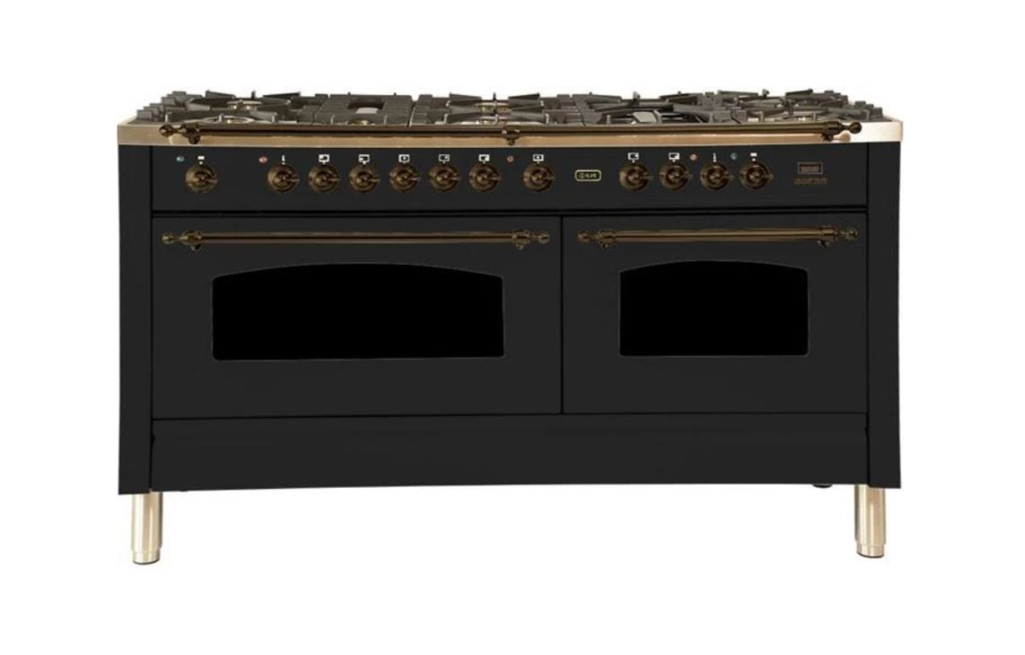 ILVE 60 Inch Nostalgie Series Freestanding Double Oven Dual Fuel Range with 8 Sealed Burners and Griddle (UPN150FDM)