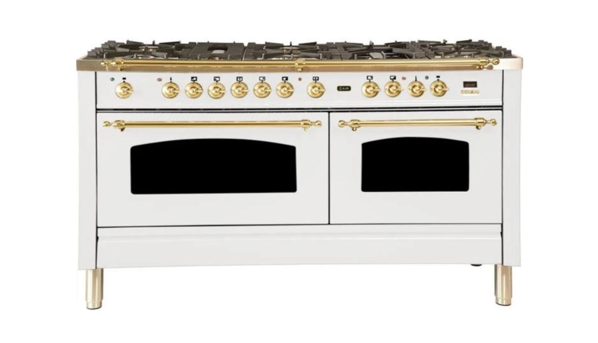 ILVE 60 Inch Nostalgie Series Freestanding Double Oven Dual Fuel Range with 8 Sealed Burners and Griddle (UPN150FDM)
