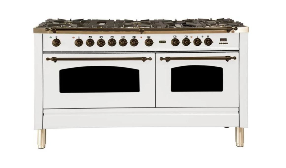 ILVE 60 Inch Nostalgie Series Freestanding Double Oven Dual Fuel Range with 8 Sealed Burners and Griddle (UPN150FDM)