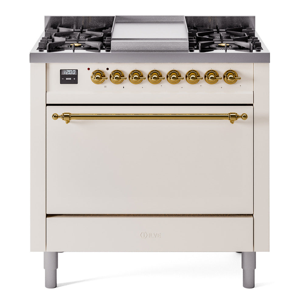 ILVE Nostalgie II 36" Dual Fuel Range with 6 Sealed Burners + Griddle Solid Door UP36FQNMP