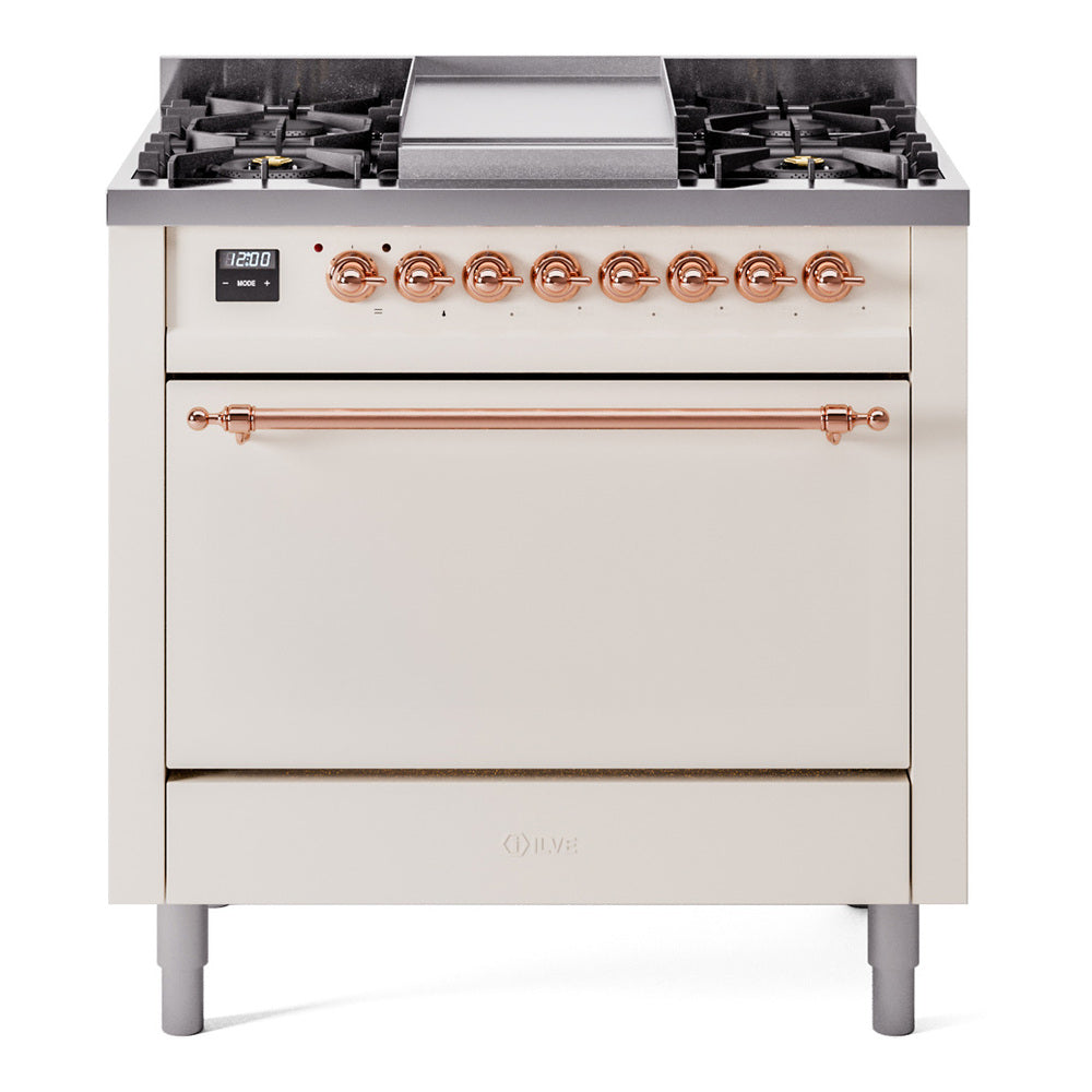 ILVE Nostalgie II 36" Dual Fuel Range with 6 Sealed Burners + Griddle Solid Door UP36FQNMP