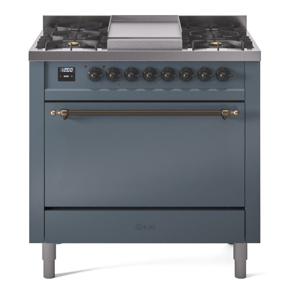 ILVE Nostalgie II 36" Dual Fuel Range with 6 Sealed Burners + Griddle Solid Door UP36FQNMP