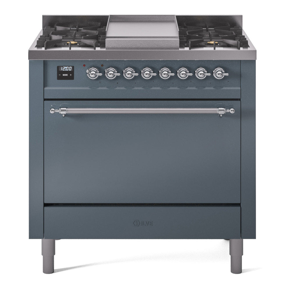 ILVE Nostalgie II 36" Dual Fuel Range with 6 Sealed Burners + Griddle Solid Door UP36FQNMP