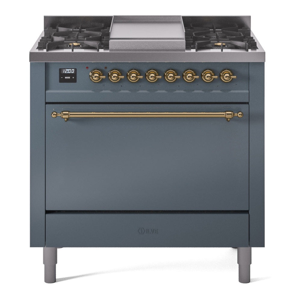 ILVE Nostalgie II 36" Dual Fuel Range with 6 Sealed Burners + Griddle Solid Door UP36FQNMP