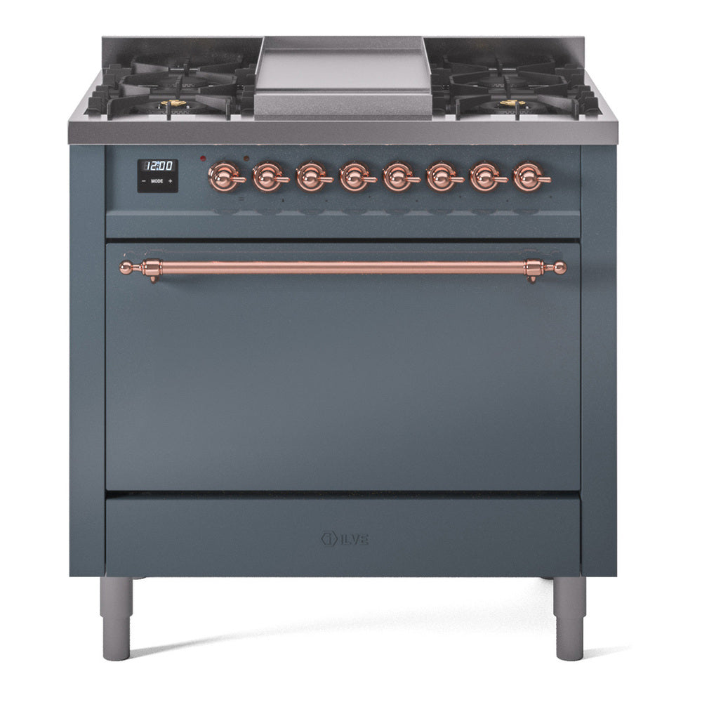 ILVE Nostalgie II 36" Dual Fuel Range with 6 Sealed Burners + Griddle Solid Door UP36FQNMP