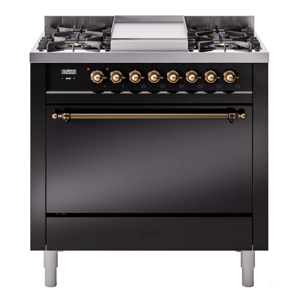 ILVE Nostalgie II 36" Dual Fuel Range with 6 Sealed Burners + Griddle Solid Door UP36FQNMP