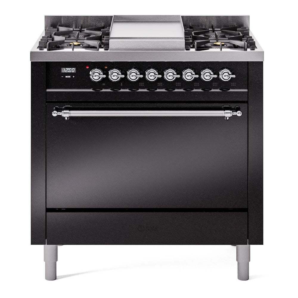 ILVE Nostalgie II 36" Dual Fuel Range with 6 Sealed Burners + Griddle Solid Door UP36FQNMP