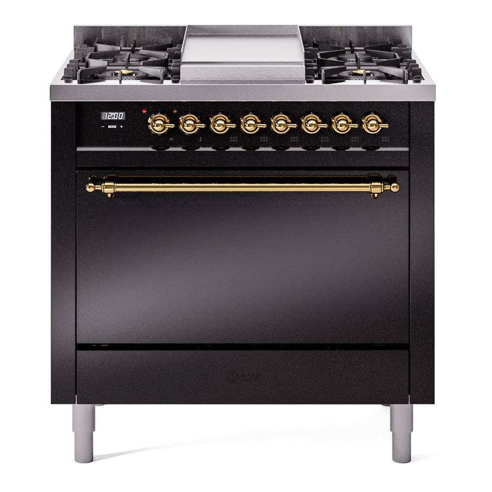 ILVE Nostalgie II 36" Dual Fuel Range with 6 Sealed Burners + Griddle Solid Door UP36FQNMP