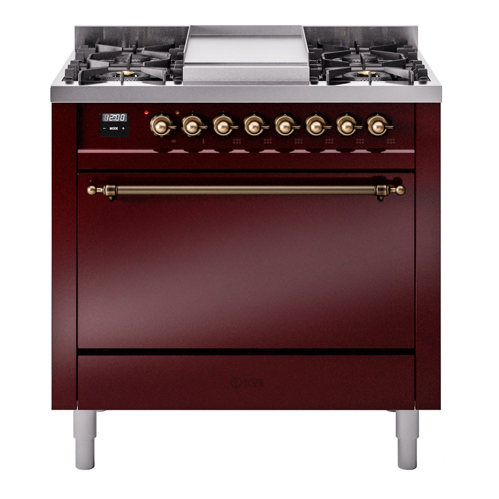 ILVE Nostalgie II 36" Dual Fuel Range with 6 Sealed Burners + Griddle Solid Door UP36FQNMP